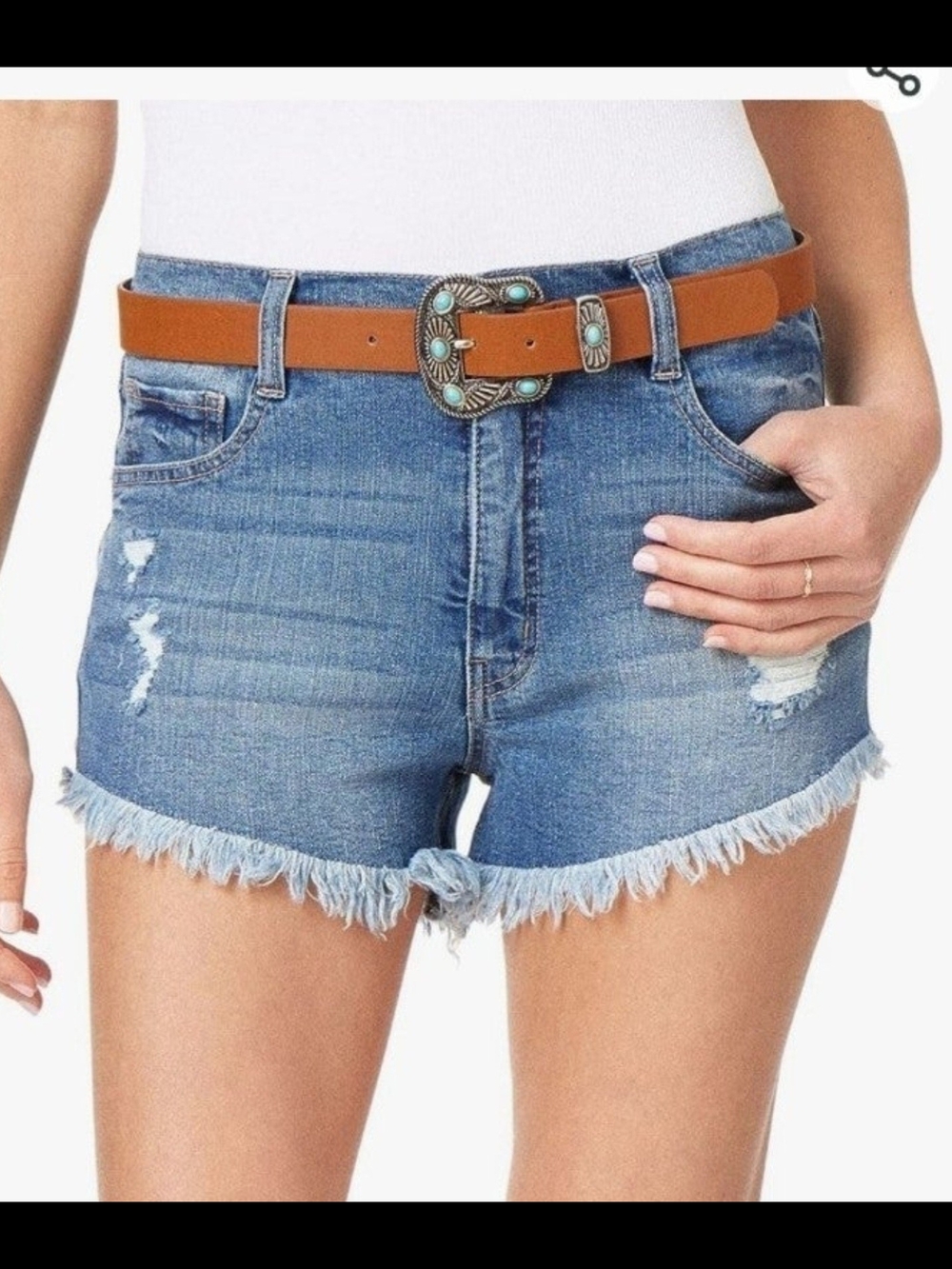 Wallflower Medium Blue Frayed Hem Denim Shorts